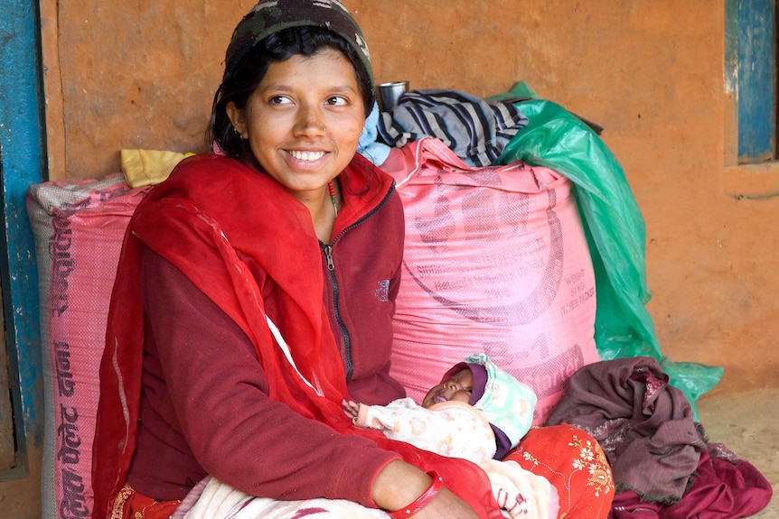 Bhotechaur local Sabitri Thapa with her newborn baby