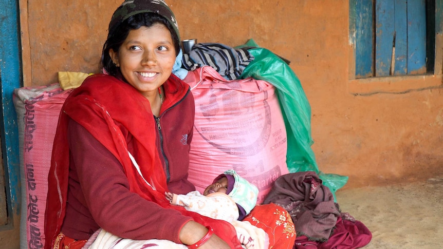 Bhotechaur local Sabitri Thapa with her newborn baby