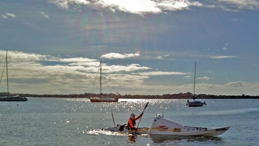 Kayaker Scott Donaldson leaving Port Macquarie