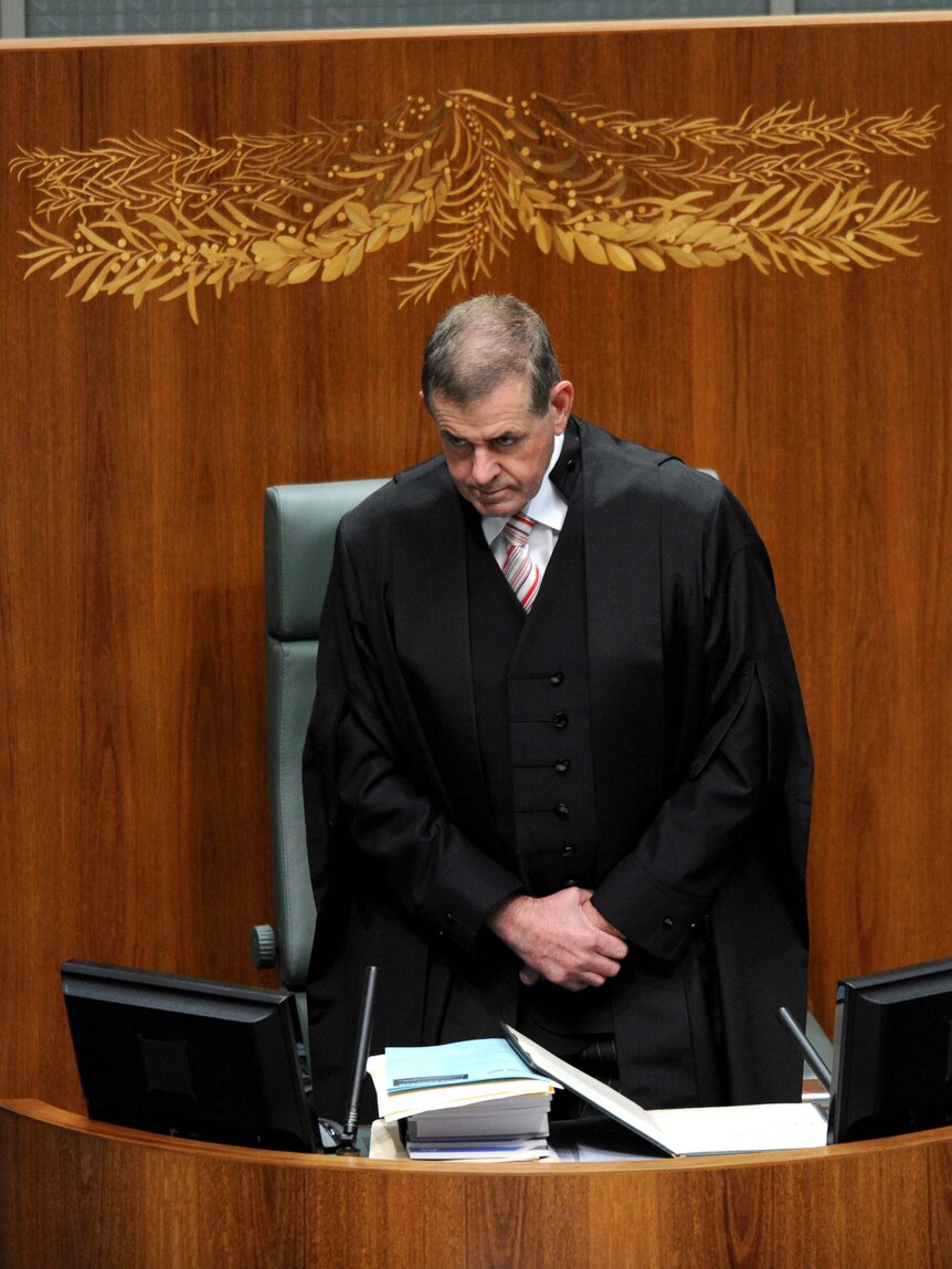 Peter Slipper did not wear a wig and lace accessories as reports predicted.
