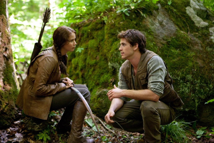Jennifer Lawrence and Liam Hemsworth in The Hunger Games.