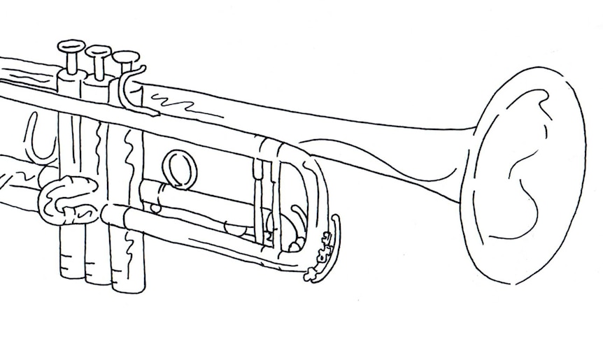 Line drawing of a trumpet