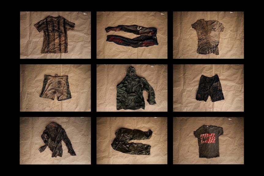 Nine images combined together with each an item of clothing. From football shirts to pants and shorts.