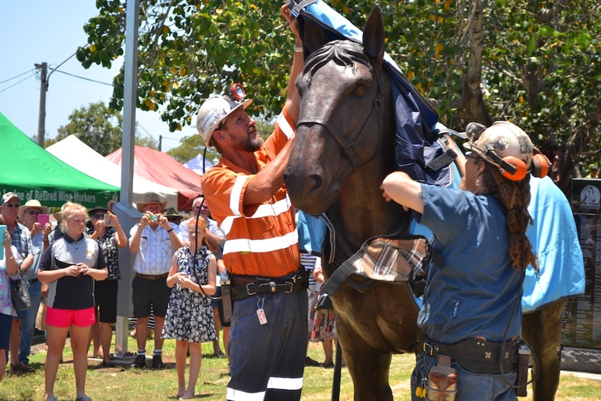 A big crowd turned out for the unveiling of Collinsville's new pit pony bronze statue.