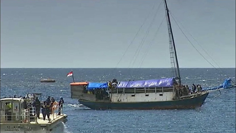 A boatload of asylum seekers arrives at Christmas Island