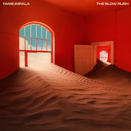 A room full of sand on the cover of Tame Impala's The Slow Rush