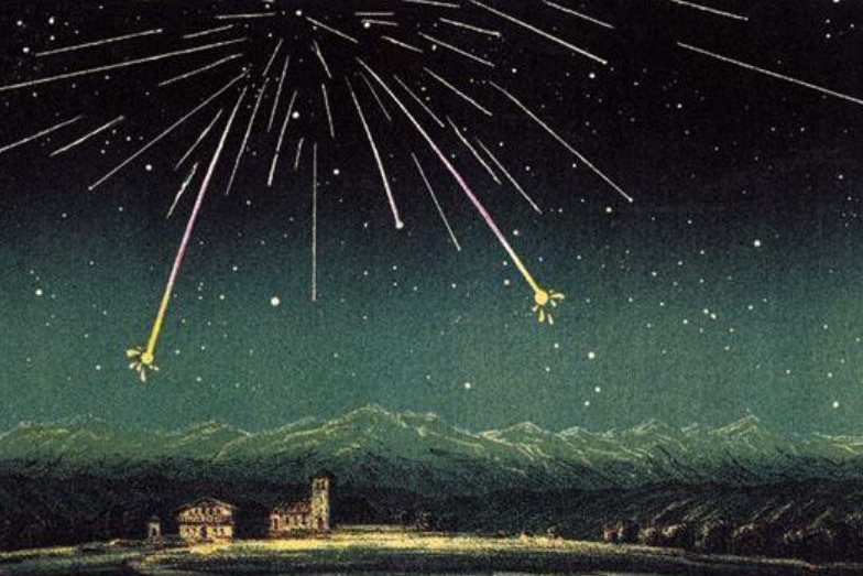 Painting of the 1872 Andromedids or Belids meteor storm