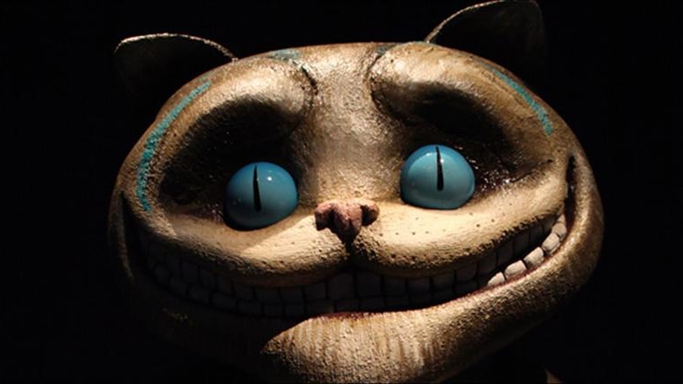 A figure of Cheshire Cat from Tim Burton's film Alice In Wonderland on display at ACMI.