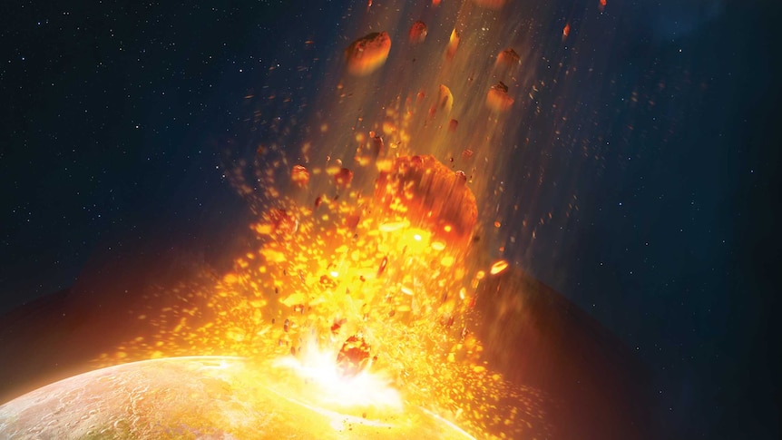 Illustration of an asteroid colliding with the Earth.
