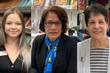 A composite image of three women looking at the camera.