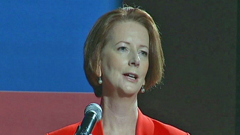 Julia Gillard addressing Labor delegates at a conference in Cessnock