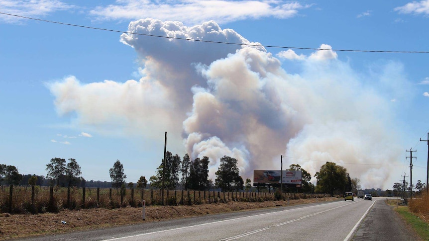 Bushfire burning near Old Pacific Highway north east of Kempsey, NSW.