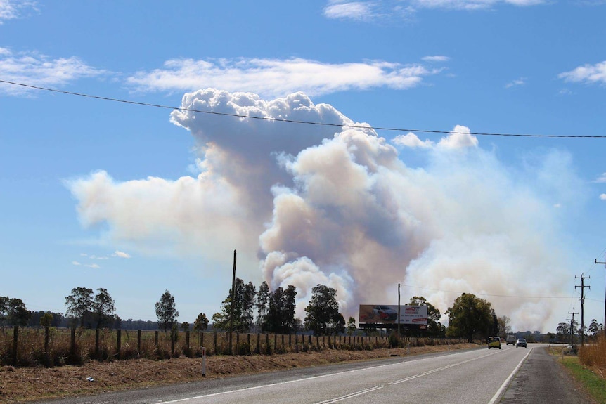 Bushfire burning near Old Pacific Highway north east of Kempsey, NSW.