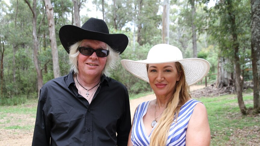 Siblings Anthony and Joanne Griffiths at the memorial site of the 1878 Stringybark Creek Kelly Gang shootout.
