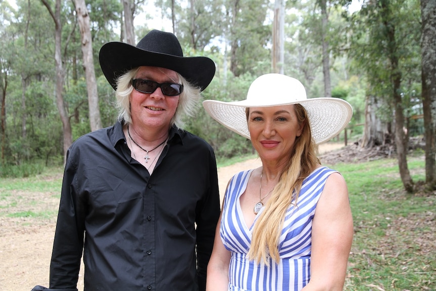Siblings Anthony and Joanne Griffiths at the memorial site of the 1878 Stringybark Creek Kelly Gang shootout.