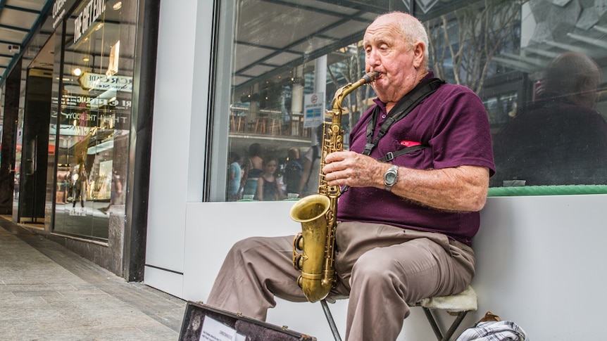 Graham Pampling has been busking on the Queen Street Mall for more than 25 years