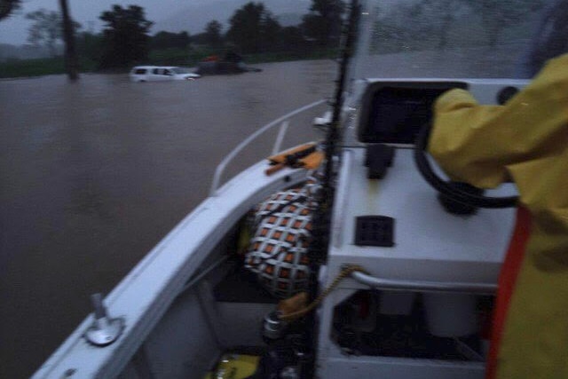 A boat in flood water