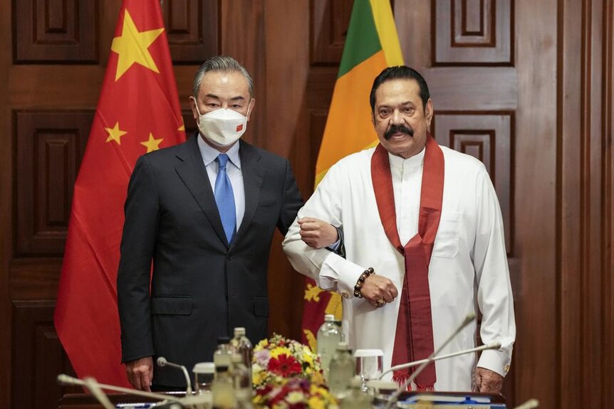 Chinese Foreign Minister Wang Yi with Sri Lankan Prime Minister Mahinda Rajapaksa in Colombo, Sri Lanka.