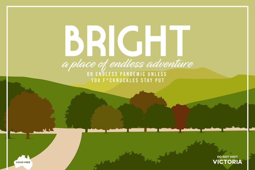 A gimmick tourism poster for the tourism town of Bright