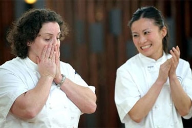 Julie Goodwin (left) reacts as she is announced winner of MasterChef