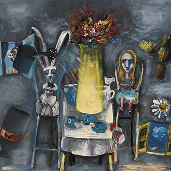 Rabbit tea party 1956–57 by Charles Blackman (born 1928) Part of 19 works from the Alan Boxer bequest.