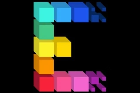 An E made of blocks