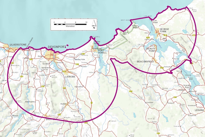 Devonport area fruit fly control zone, as of February 20, 2018.