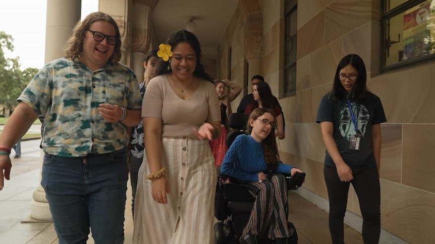 Students walking at a university.