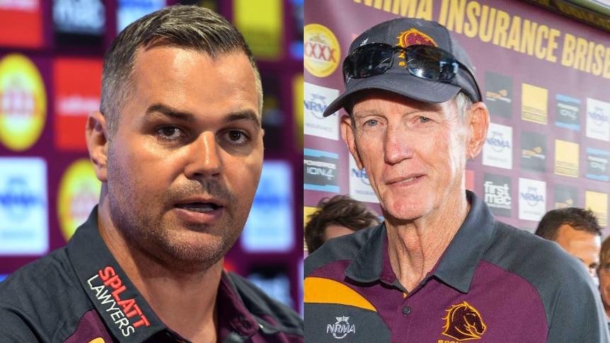 Composite photo of Brisbane Broncos coach Anthony Seibold and his predecessor Wayne Bennett.