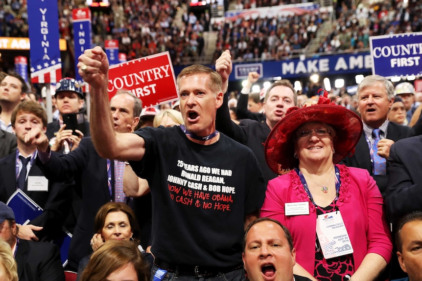 Delegates heckle Senator Ted Cruz at the Republican National Convention.