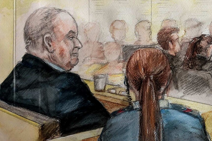 Court sketch of John William Chardon sitting in court room dock.