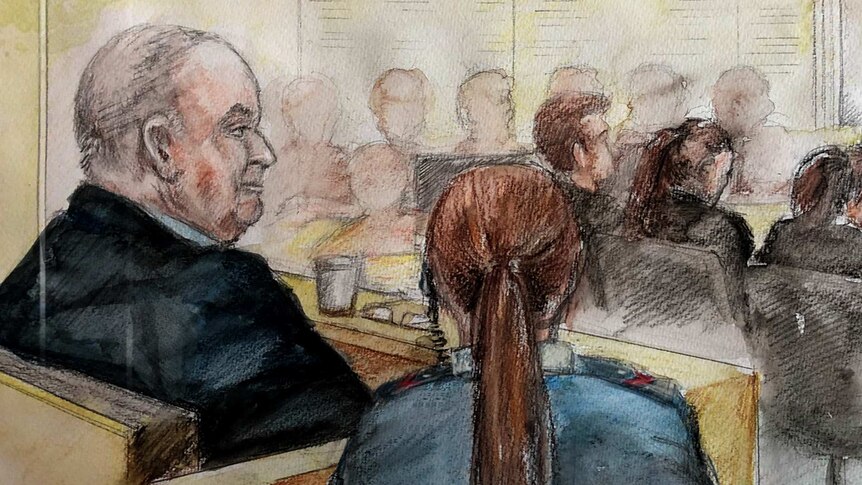 Court sketch of John William Chardon sitting in court room dock.