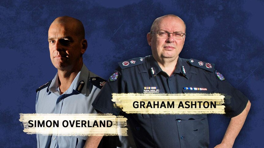 Graham Ashton, the current Victorian Police Chief Commissioner and the former commissioner, Simon Overland.