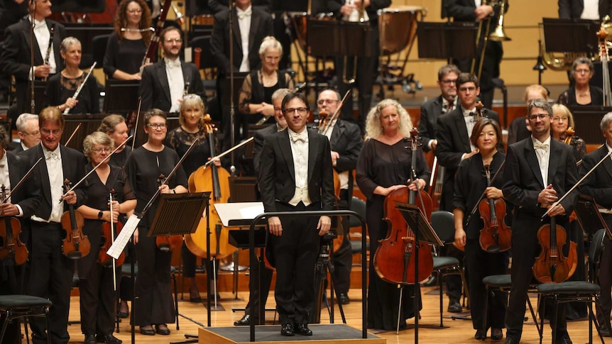 Conductor Umberto Clerici, with the Queensland Symphony Orchestra