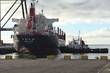 Freight ship arrives at Burnie port.