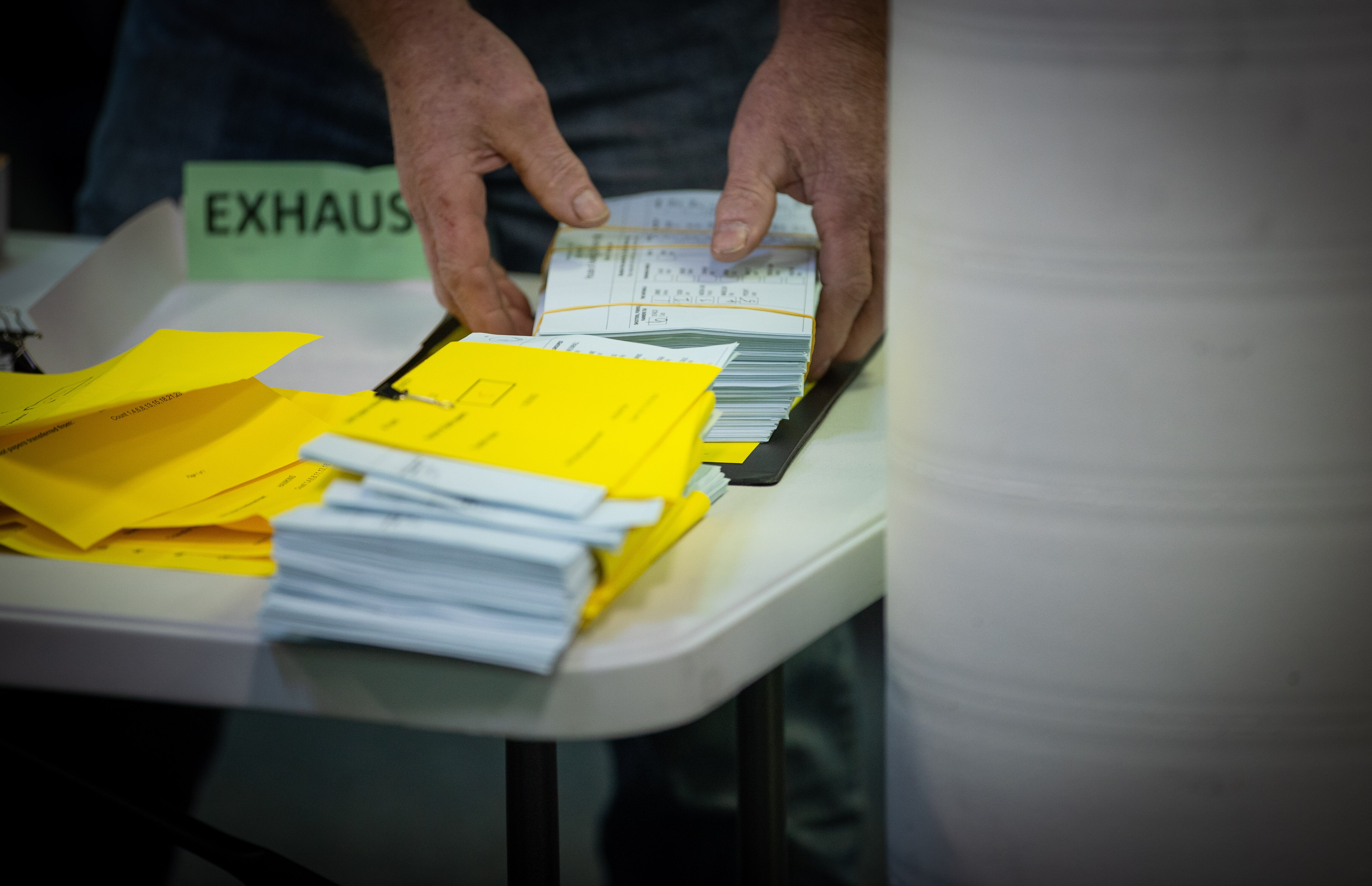 A vote counting centre for an election in Australia.