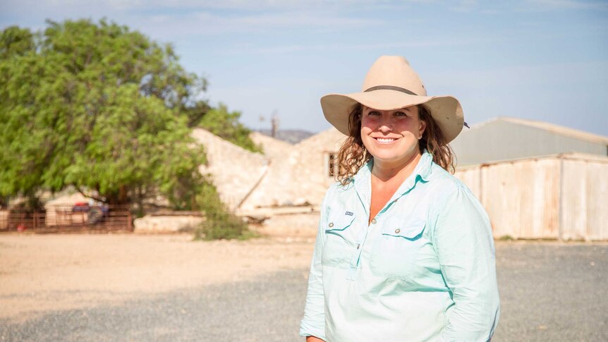 Mundrabilla Station owner Brie Campbell out the front of the old homestead.