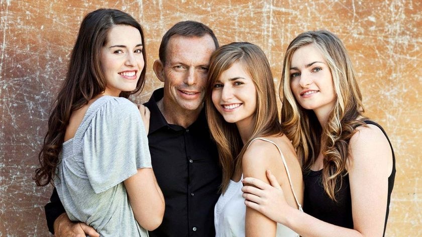 Opposition leader Tony Abbott and his three daughters (L-R) Louise, Bridget, and Frances