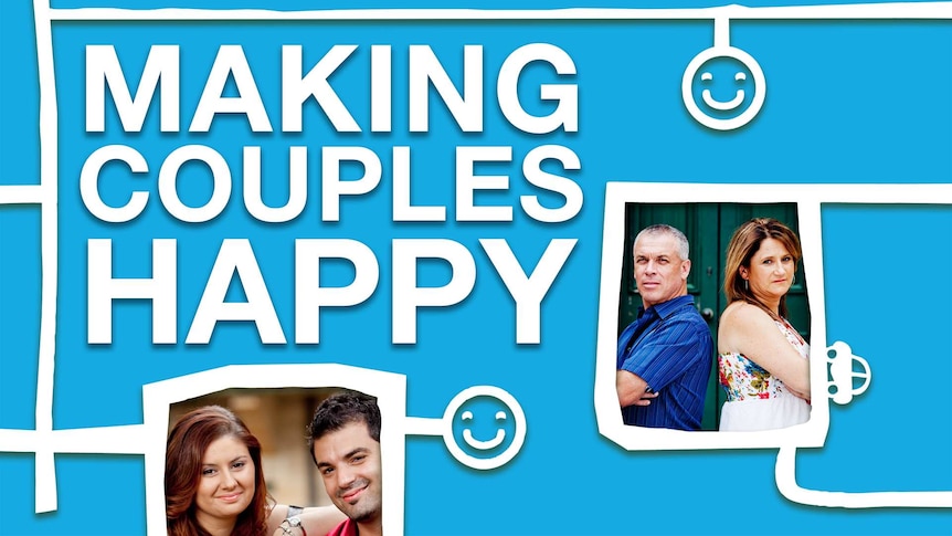 Making Couples Happy cast framed in misshapen boxes connected by lines