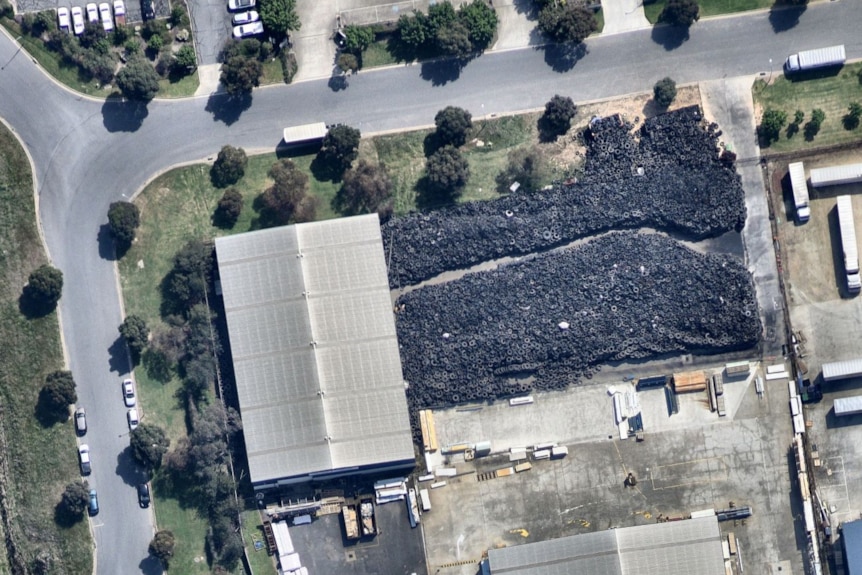 aerial photo of dumped tyres