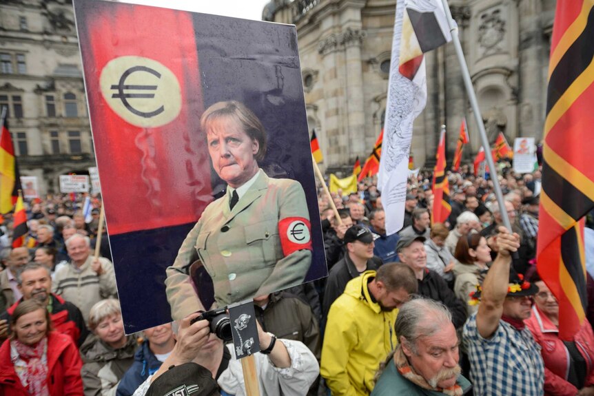 Supporters of PEGIDA protest in Dresden