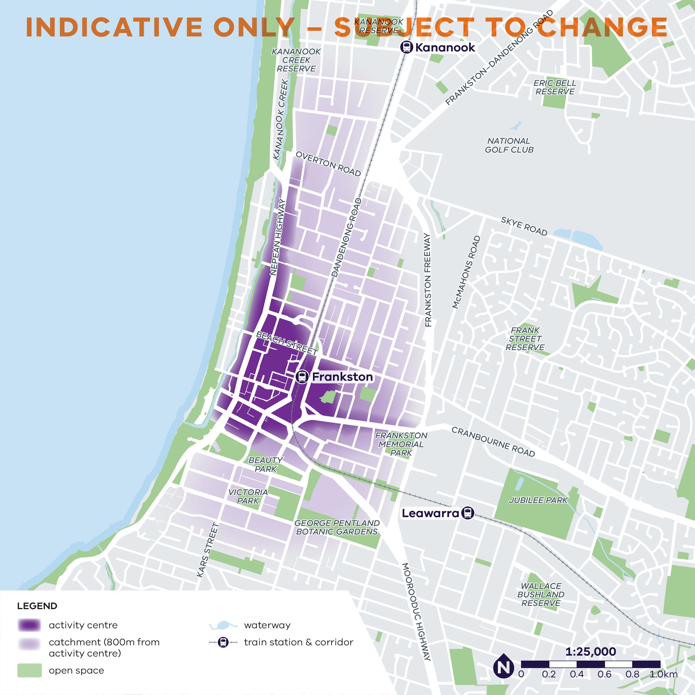 A map showing the main area of Frankston shaded in.