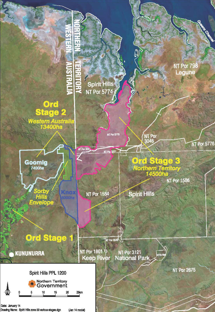 Un mapa del Plan de riego de Ord.