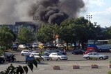 A picture shows smoke rising over Burgas airport on July 18, 2012.