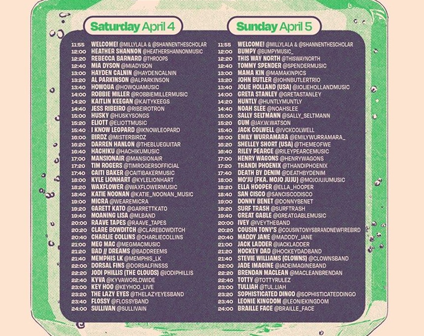 The 2020 set times for Isol-Aid streaming music festival - Round 3