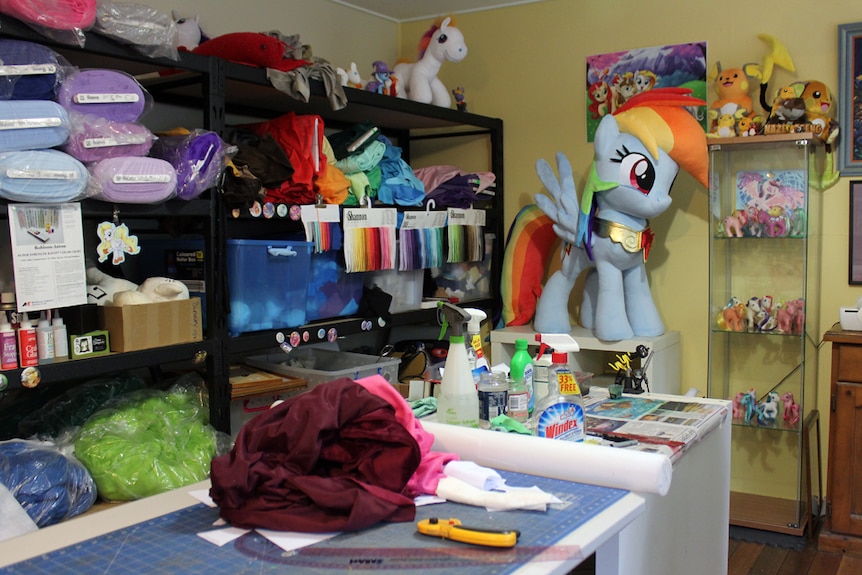 Sarah Blakey's plushie sewing studio.