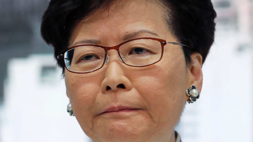 Hong Kong's Chief Executive Carrie Lam speaks at a press conference.