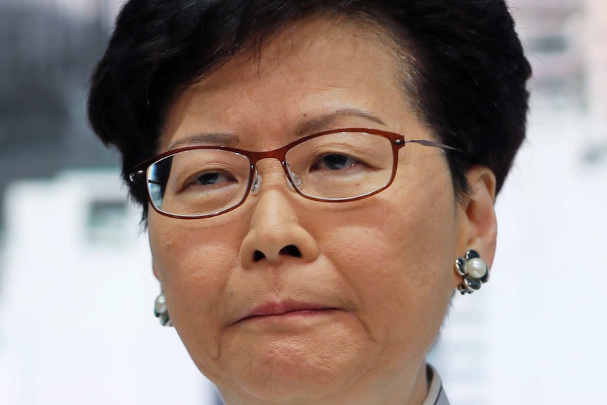 Hong Kong's Chief Executive Carrie Lam speaks at a press conference.