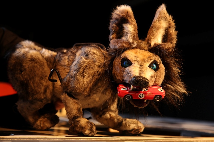 The big bad wolf steals the slot car in the Red Racing Hood puppet show.