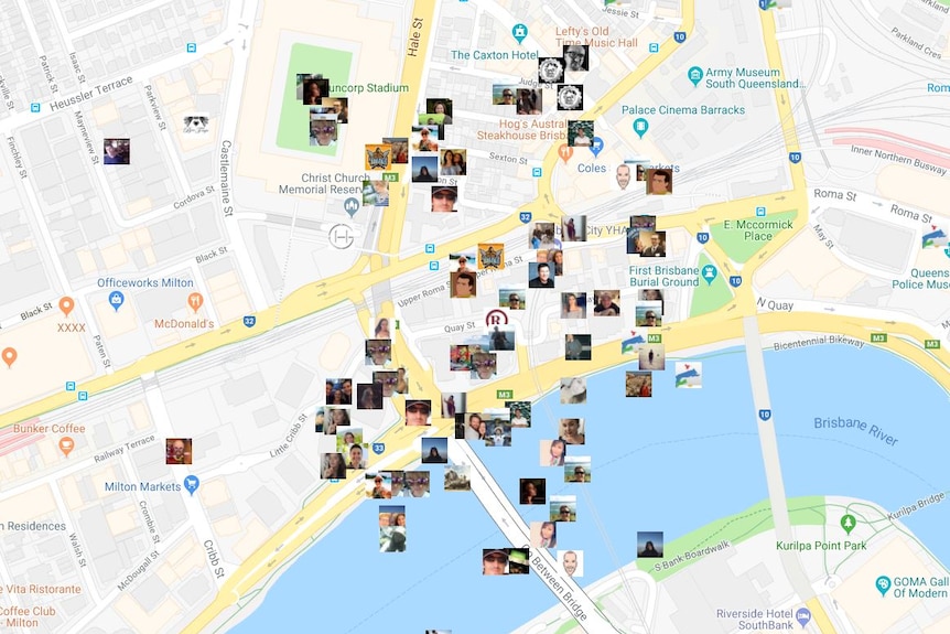 TwiMap reveals recent posts around Brisbane's Lang Park after an Ed Sheeran concert.